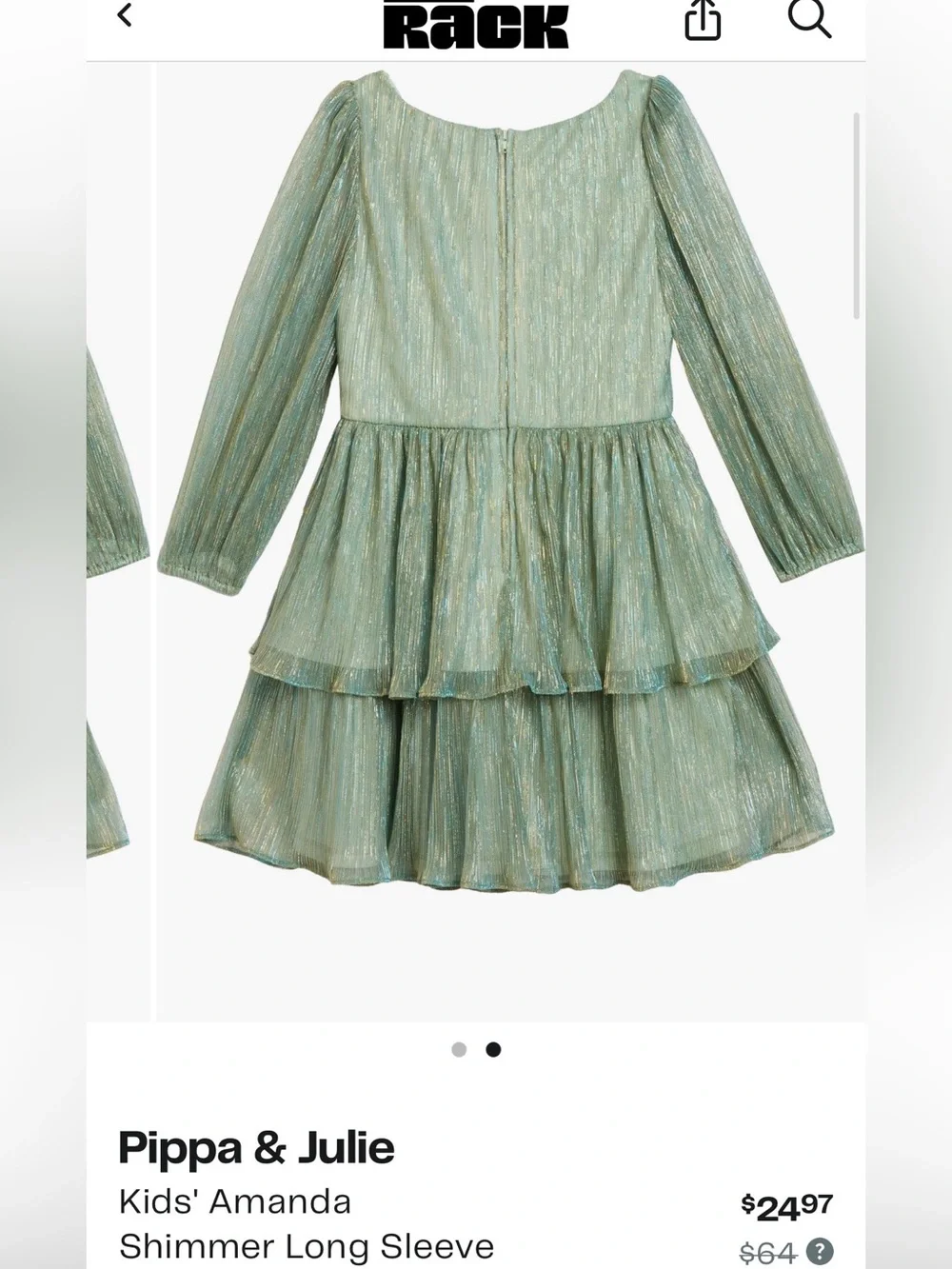 Puppy & Julie Kids Sage Green Metallic Tiered Dress
